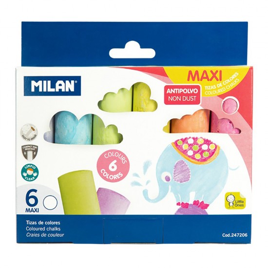 	Caixa De 6 Giz Coloridos Maxi Milan	